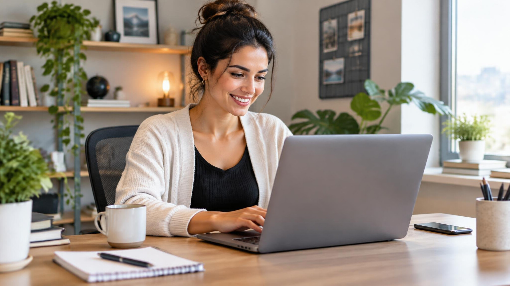 confident woman working on laptop